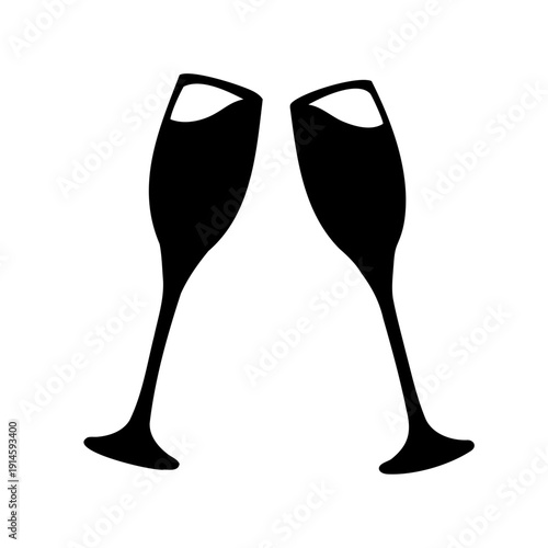 Celebratory toast with two elegant champagne flutes clinking together in silhouette Vector, illustration