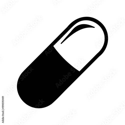 Minimalist black and white capsule icon symbolizing medicine, health, and pharmaceutical concepts Vector, illustration
