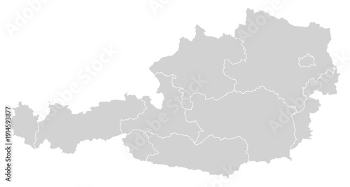 Grey with White Outline Austria Map with District Borders Europe Country