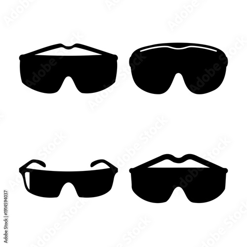 Collection of various black silhouette sunglasses designs for eye protection and fashion accessory