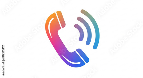 Colorful phone icon with signal waves on white background