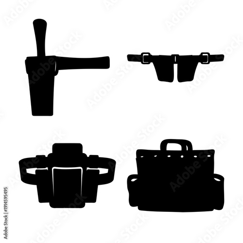 Silhouettes of various tool belts, holsters, and utility bags for efficient organization