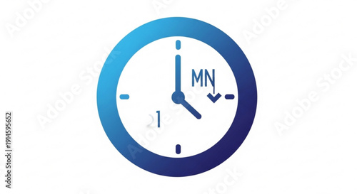 Blue gradient clock face with mn time indicator