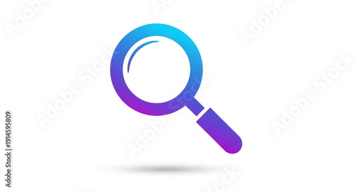 Gradient magnifying glass icon with shadow on white background for search concepts