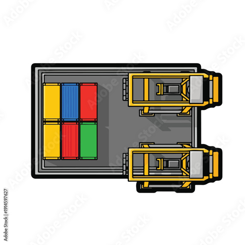 A top-down view of a shipping yard with containers