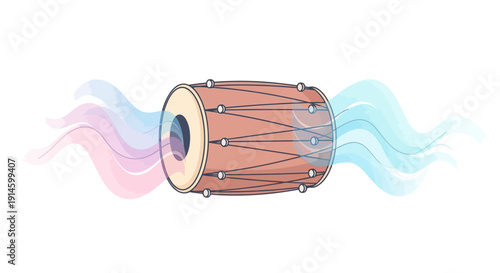 Illustration of a traditional drum with colorful smoke effects.