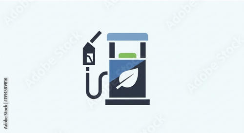 Eco friendly fuel pump with leaf symbol on blue background
