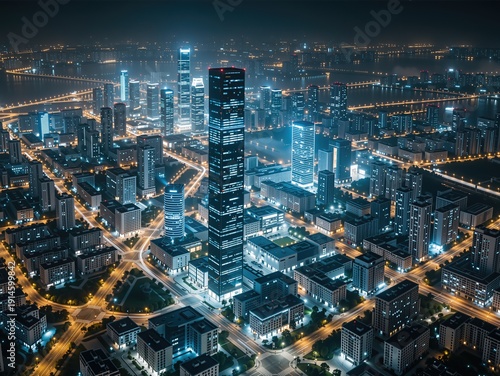 Wallpaper Mural Illuminated City Skyline at Night from Aerial View Torontodigital.ca