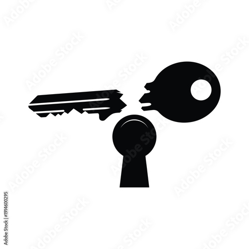 Broken key in keyhole vector illustration representing security issues and access problems