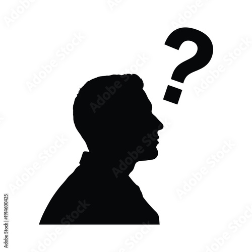 Man silhouette head profile with question mark vector illustration symbolizing confusion and doubt