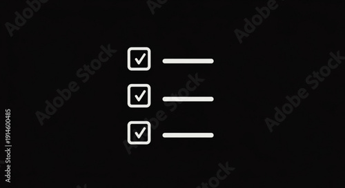 Checklist with three checked boxes on black background for business and task management