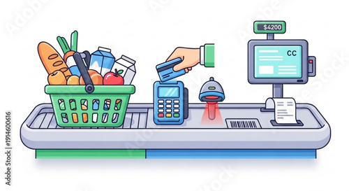 Hand paying for groceries with credit card on checkout counter
