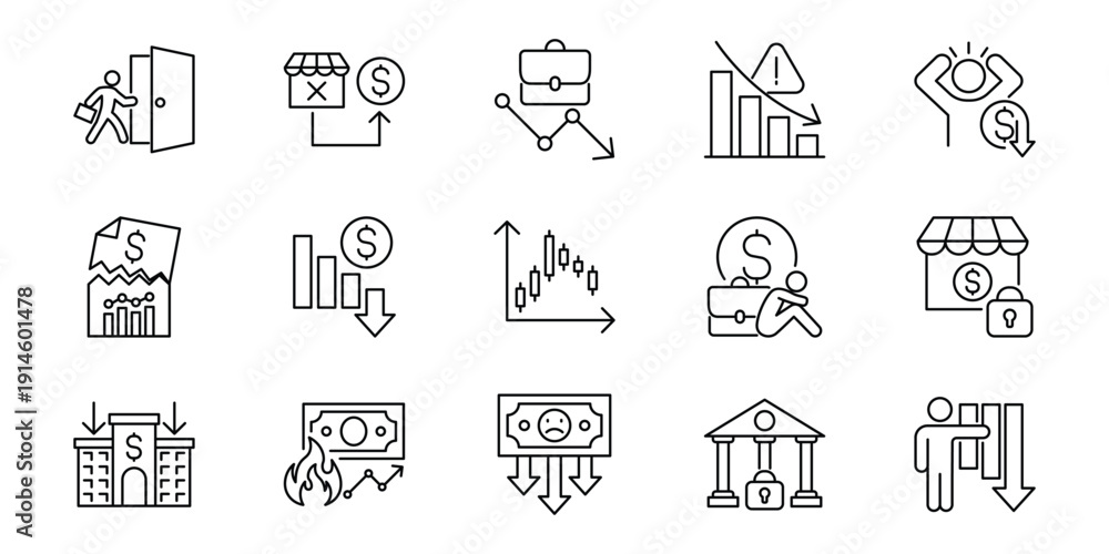 Ταπετσαρία Comprehensive icon set illustrating financial crisis, economic recession, busine