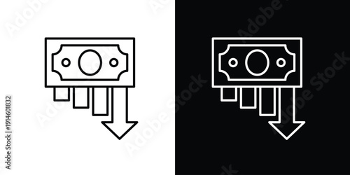 Falling graph with dollar bill icon indicating financial decline and economic recession