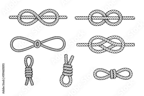 Collection of Nautical Knots Illustrated White Background Rope Marine