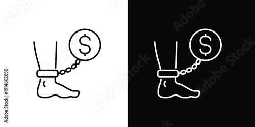 Money tied to ankle, representing debt and financial burden, in minimalist line art icon style
