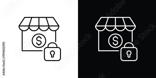 Secure online shopping business icon with padlock symbol, representing e-commerce safety, protected digital transactions, and marketplace security for modern platforms