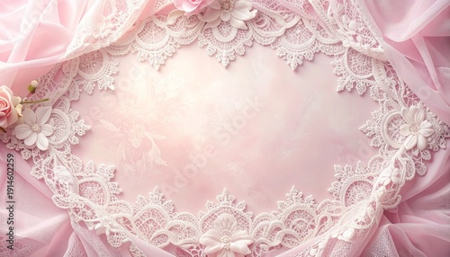 Soft pink lace wedding frame background with delicate romantic texture. Ideal for bridal invitations, wedding stationery, feminine branding, and elegant romantic design layouts.