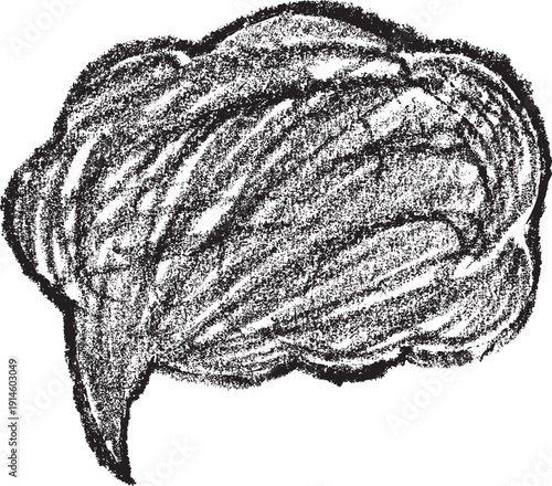 Artistic charcoal sketch speech bubble vector illustration, hand-drawn messy texture talk bubble for creative communication
