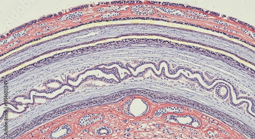 Histological Section of the Eye Showing Layers and Structures.