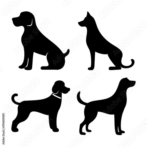 Diverse collection of dog silhouettes showcasing different breeds and poses