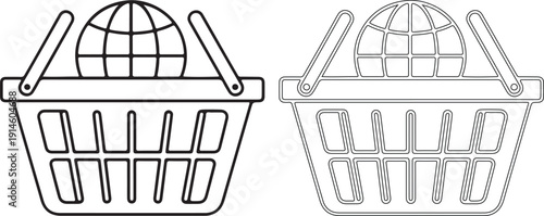 Black and white illustration of a shopping basket