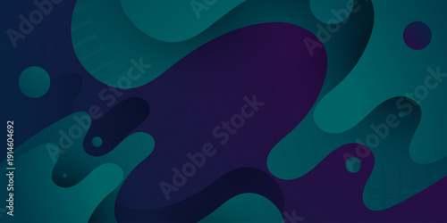 Abstract dark green wave fluid pattern on blue background design. Simple papercut pattern concept banner style.