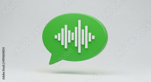 Green speech bubble icon with sound wave on gray background