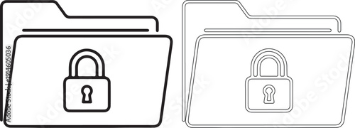 Secure folder icon set. Vector confidential file directory with padlock symbol for data privacy and protection isolated on  transparent.