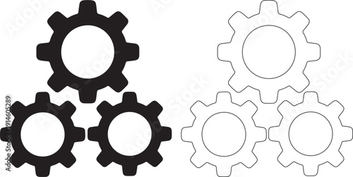 Gear icon set. Vector cogwheel mechanism symbol for settings, teamwork, and engineering isolated on  transparent .