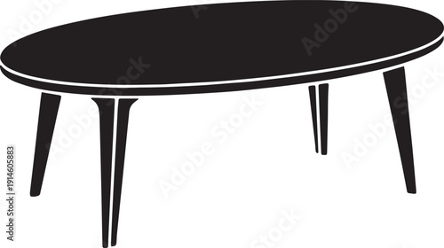 Coffee table flat style vector illustration with four legs and oval shape