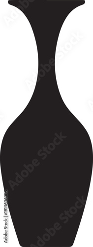 Elegant vase silhouette, tall narrow neck, ceramic or glass container for flowers, decorative home object