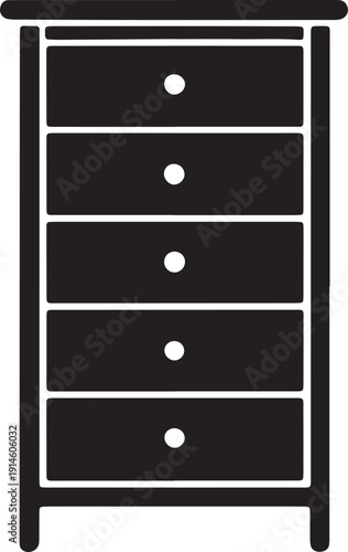 Five drawer chest of drawers icon silhouette for bedroom storage furniture vector graphic