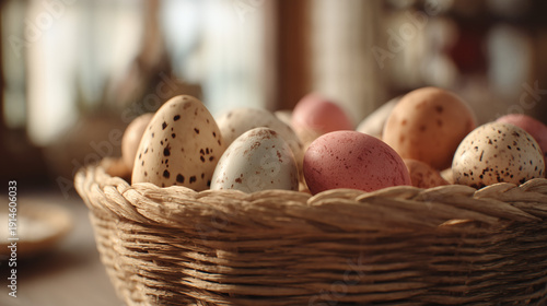 Pastel Easter Eggs in Woven Basket