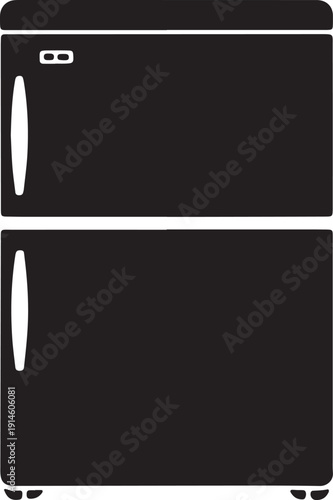 Front view of large black refrigerator with two doors freezer compartment top design