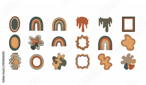 Funky groovy retro abstract shapes 70s 80s pop art geometric hippie vector illustration set