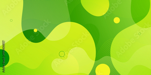 Abstract bright green background with overlap liquid fluid wave shapes pattern banner design.