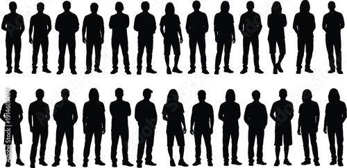 Casual people silhouettes collection isolated on white background, men and women standing poses set, everyday lifestyle characters illustration for social and design projects