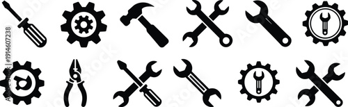 Tools and Repair Icon Set Collection, Wrench Hammer Screwdriver Pliers Gear Maintenance Service Vector Illustration for Construction and Mechanical Industry