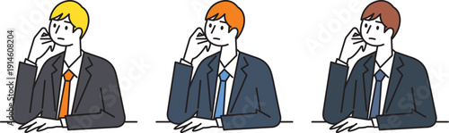 頬杖をつき思慮にふけるスーツを着た男性