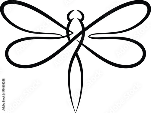 Dragonfly line art symbol, minimalist insect outline logo isolated on white background vector illustration