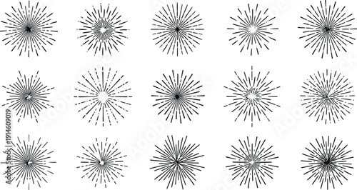 Radiating Sunburst Lines Graphic Set
