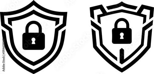 Secure protection shield icons with padlock for safety and privacy