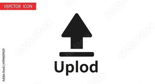 Black upload icon with arrow pointing up on white background