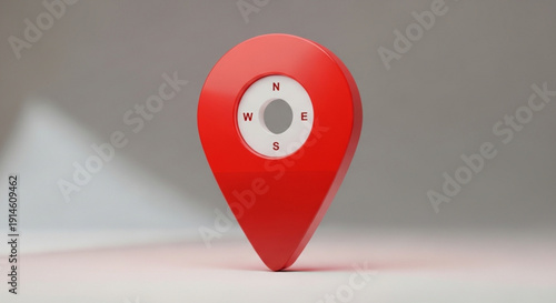 Red gps navigation device with compass on white background