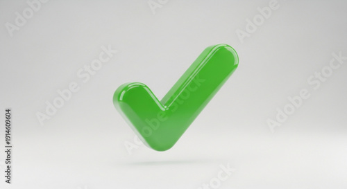 Green checkmark symbol on gray background shiny and glossy