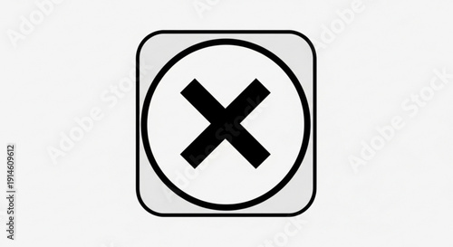 Black and white symbol with a large x in a circle on a square background