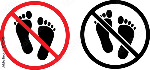No footprints sign icon set for restricted areas