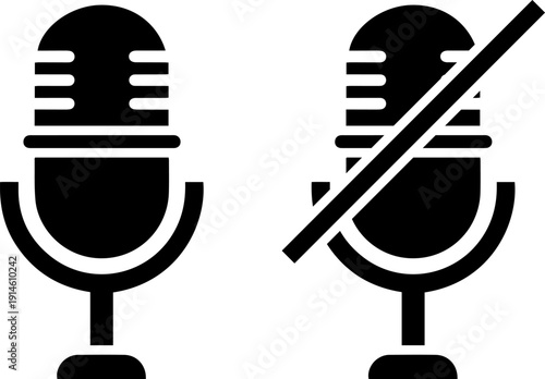 Two black microphone icons one allowed and one forbidden