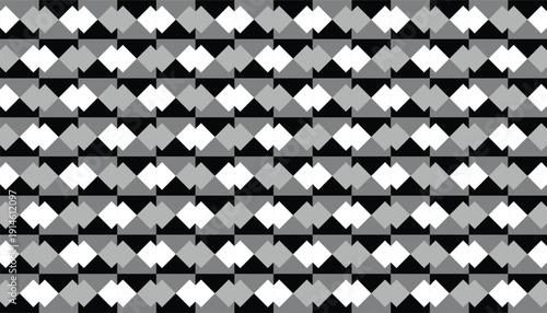 Seamless geometric pattern featuring a high-contrast interlocking diamond weave in grayscale. Abstract vector background with a rhythmic, 3D structural grid